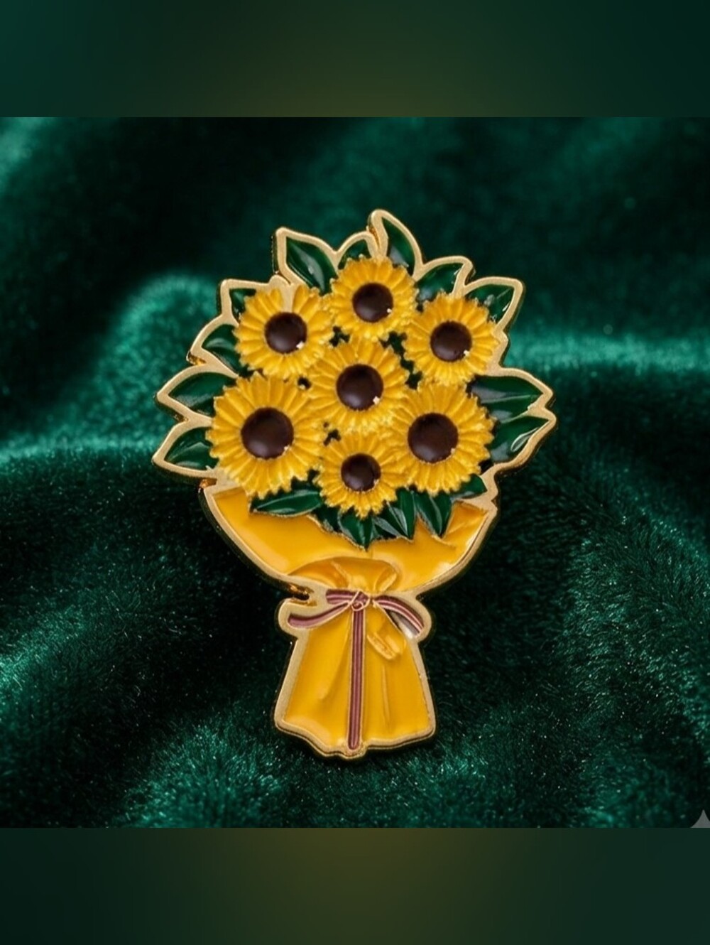 Vibrant Summer Spring Sunflower Bouquet Enamel Pin, Golden Floral Lapel Badge
